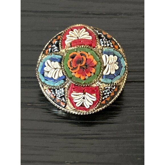 VTG Italian Micro Mosaic Floral Brooch Pin Colorful Intricate Design Italy Art - Picture 1 of 7
